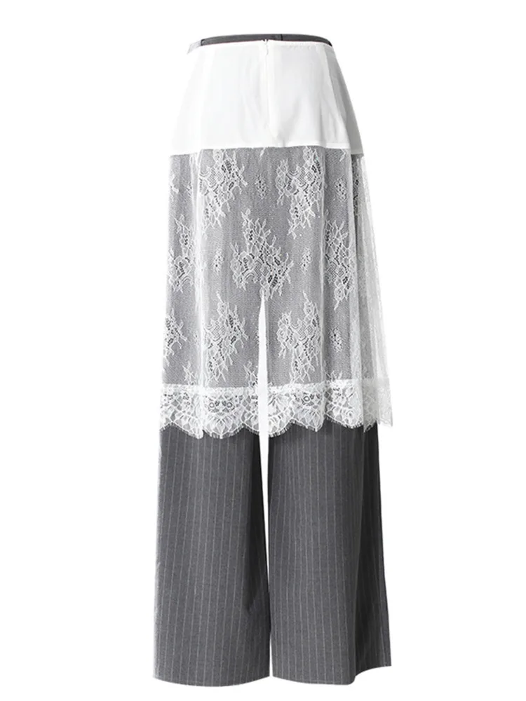 ZMEENNA Gray Stripe Patchwork Skirt Gauze Pants 2 Piece Sets For Women 2025 Spring Fashion Female New Elegant Pants ZM616 3