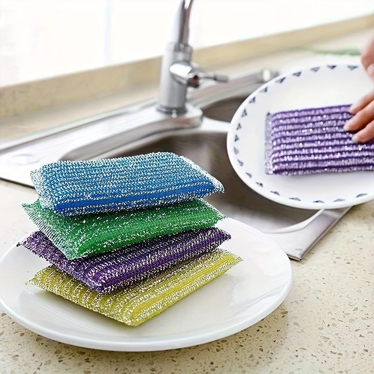 Pinstripe Scrubber Dishwashing Sponge Kitchen Accessories