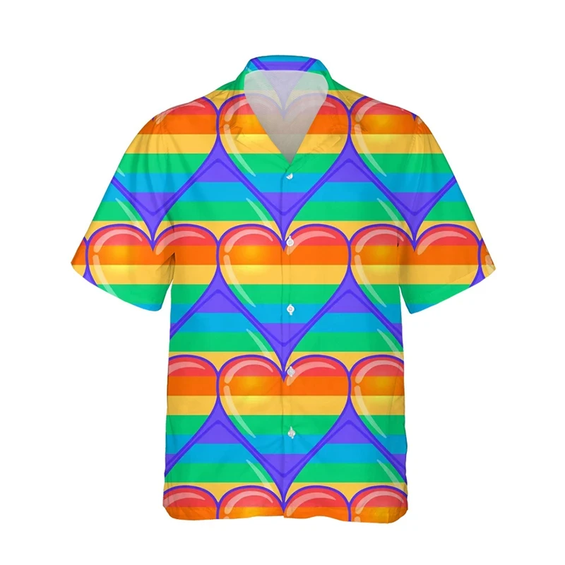 thumbnail image 1 of Camisetas con la bandera del arcoíris LGBT para hombres y mujeres, camisetas con estampado 3D, personalidad, solapa fresca, botón único, blusas de verano de manga corta, 1 of 4