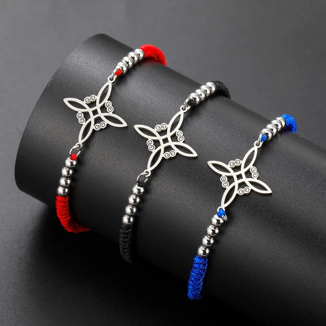 96653-338bf4.jpg Dawapara – Bracelet à breloques avec nœud de sorcière pour femmes, amulette de Protection des nœuds celtiques, chaîne de perles en acier inoxydable, bijoux Wiccan de sorcellerie