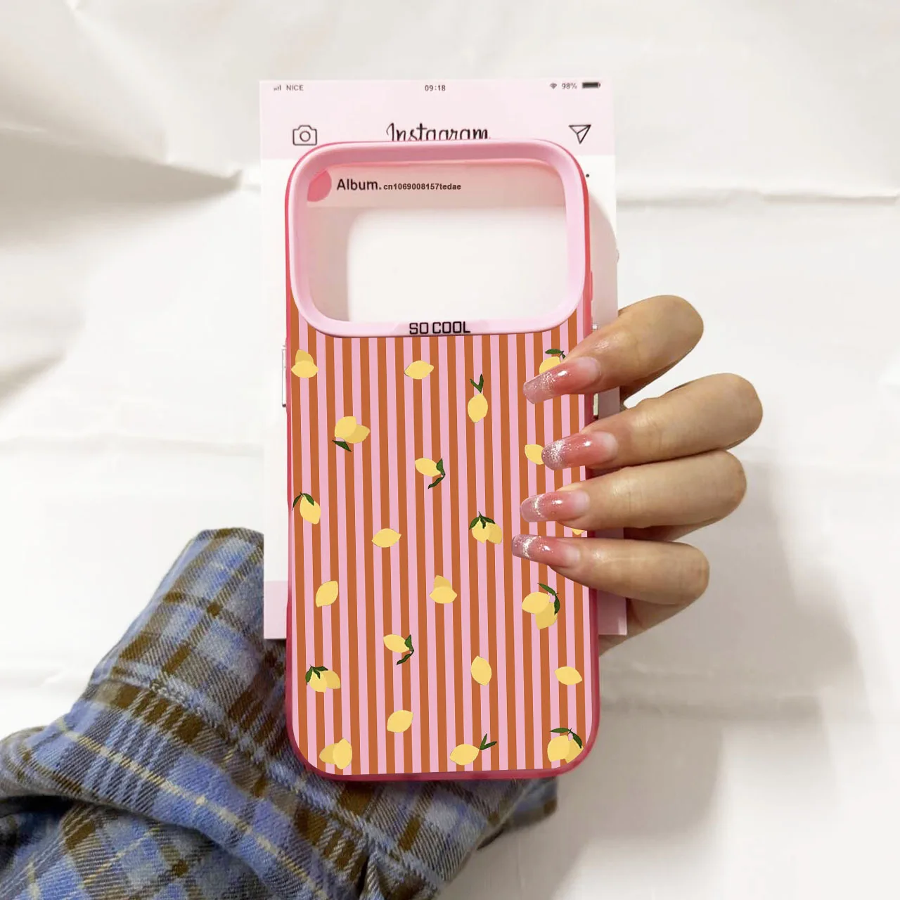 Cute Fresh Lemon Fruit Phone Case with Pink Stripe Pattern - Shockproof Cover