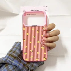 Cute Fresh Lemon Fruit Phone Case with Pink Stripe Pattern - Shockproof Cover - iPhone 12 Mini (Style 1)