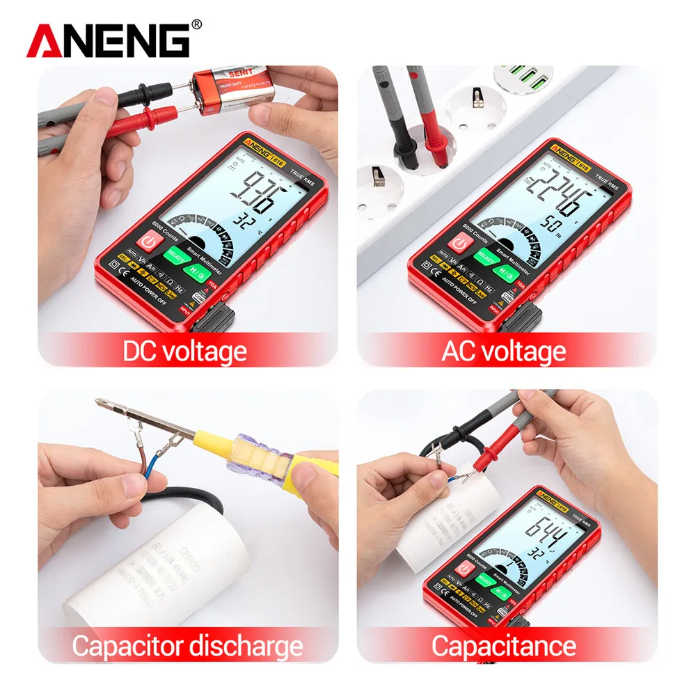 Portable Capacitance Meter Automatic Shutdown 6000 Counts Capacitor Tester LCD Backlight Display Auto Range for Ohm Diode NVC Hz capacitance meter