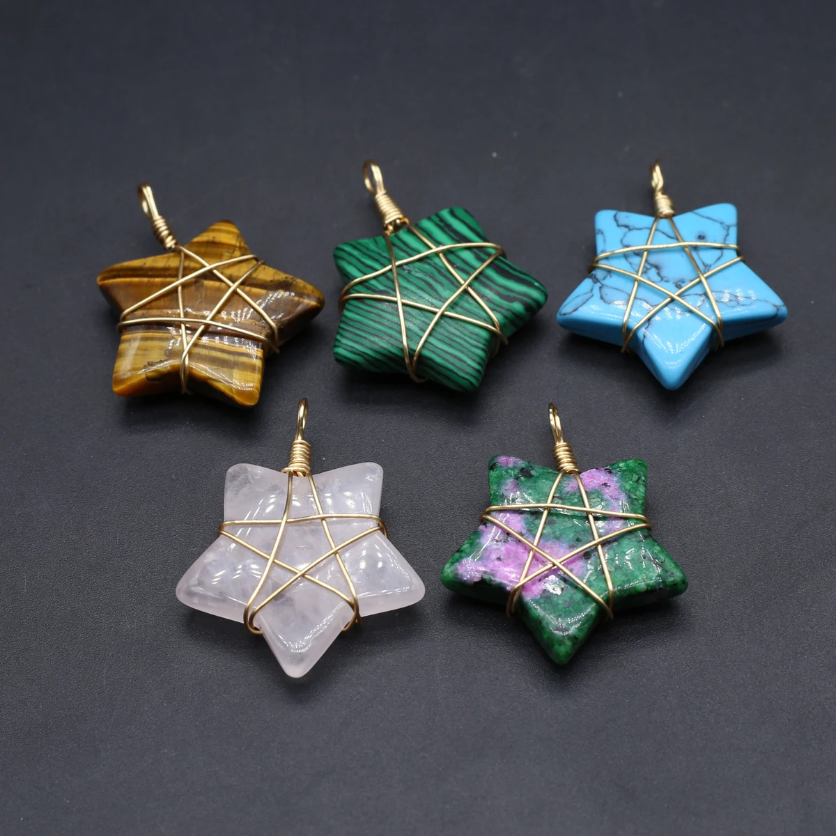 7PCS Random Natural Stone Turquoise Epidote Pentagram Shape Pendant Jewelry Making DIY Necklace Earrings Accessories Gift