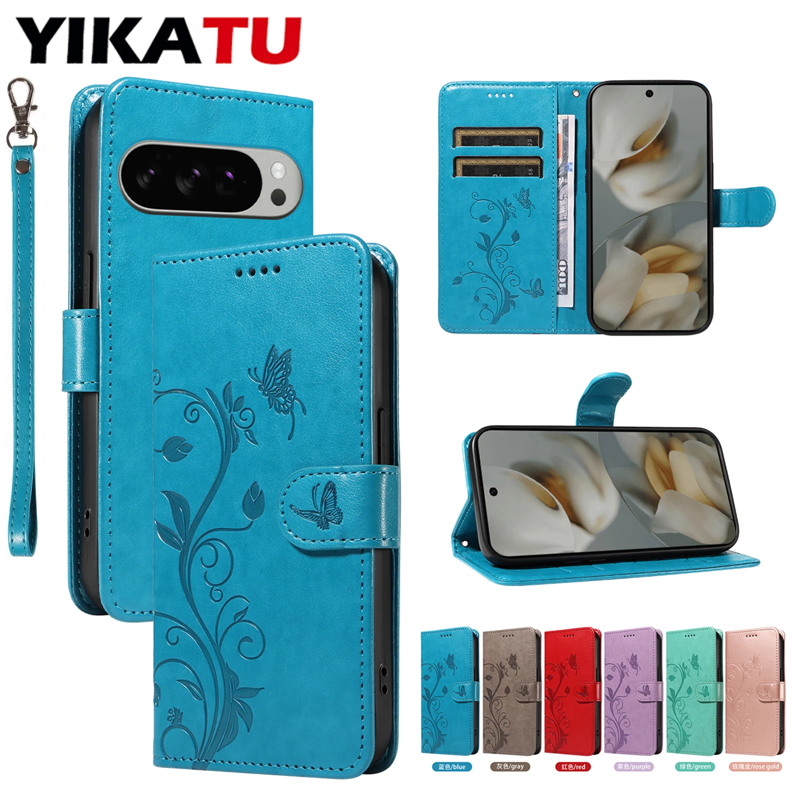Magnetic Shockproof Leather Wallet Case with RFID Blocking Protection