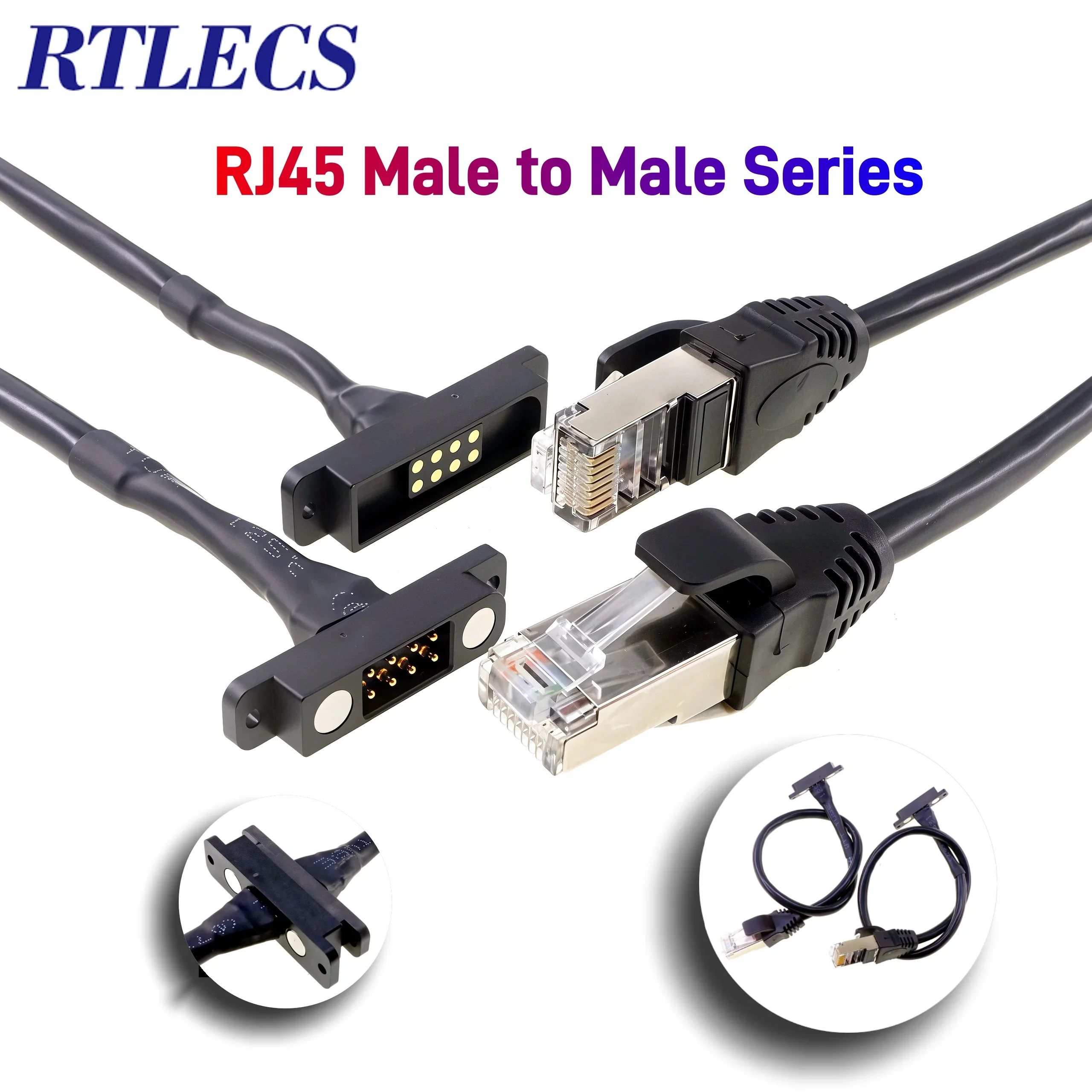 Magnetic Shielded Dual Row Pogo Pin Connector with Twisted-Pair RJ45 Cat5 Wires