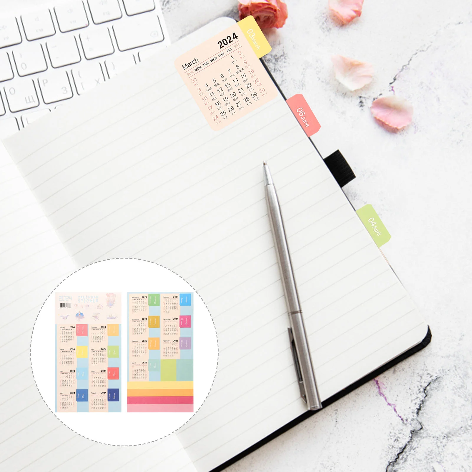 

10 Sets 2024 Full Year Calendar Index Label Sticker 4pcs/set Office Planner Stickers DIY Tabs Account Book Daily Use