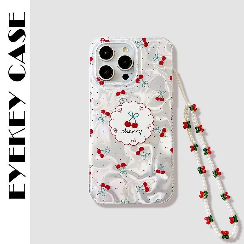 Retro Cherry Dazzle Lustre Lining Phone Case with Lanyard