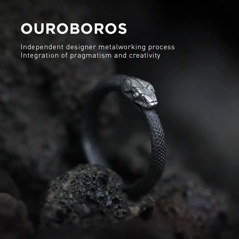 Vintage Ouroboros Opening Ring for Men Personality Dark Pioneer