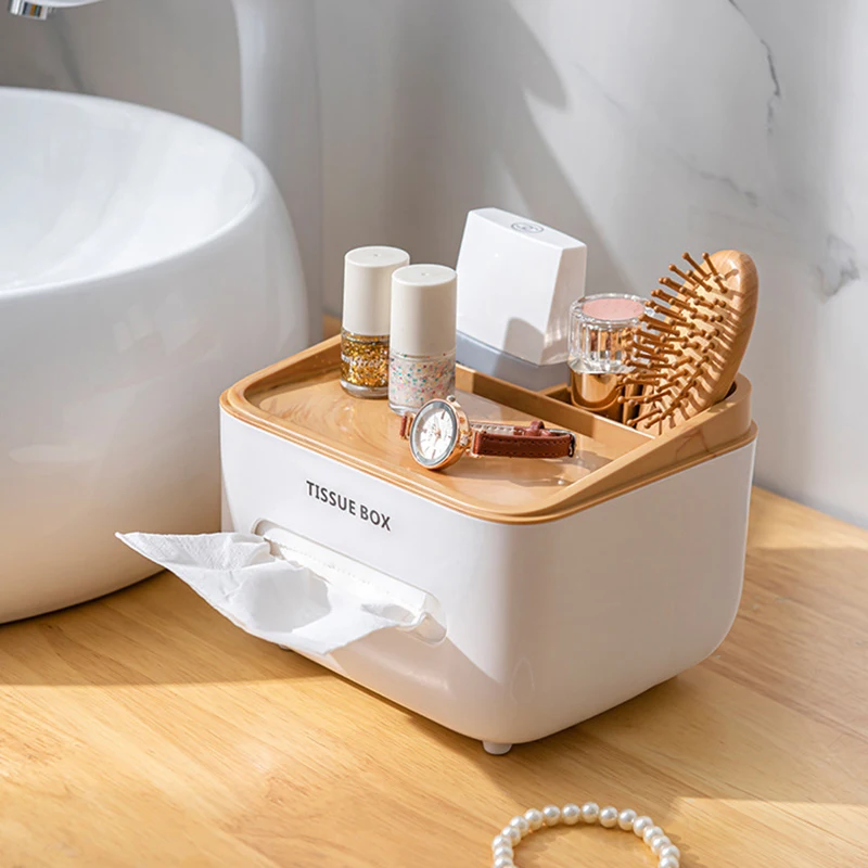 Tissue Box Desktop Napkin Holder Dustproof Tissue Paper Organizer With Lid Home Office Stationery Storage Box Desk Organizer 4