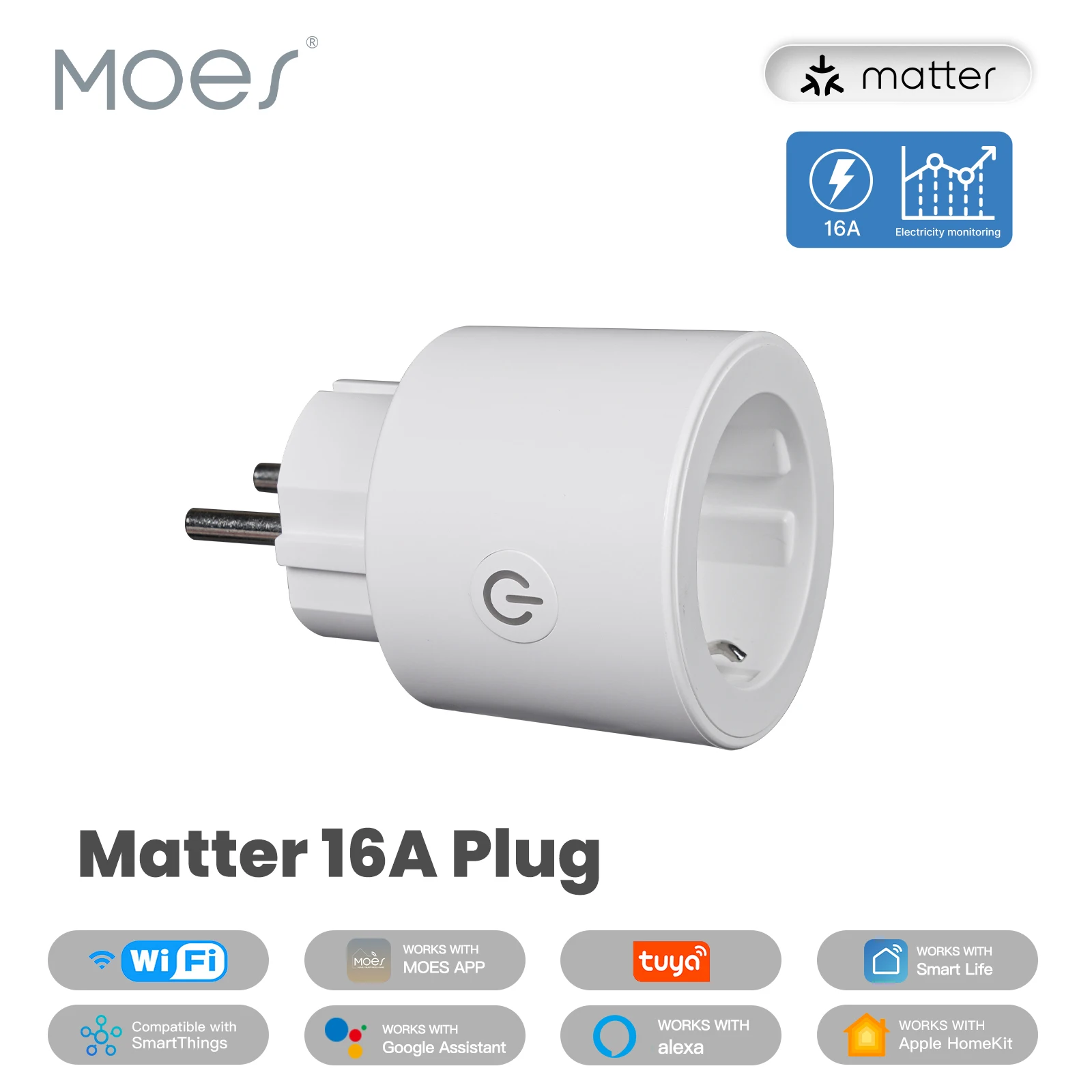 MOES 스마트 EU, US, UK 플러그 매터, 와이파이 소켓, 타이머 콘센트..