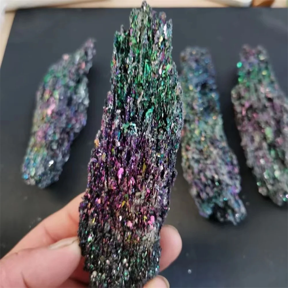 Colorful Carborundum Natural Stone Specimen Silicon Carbide Black Quartz Crystal Mineral Sample Home Decor Gifts Collectibles 4