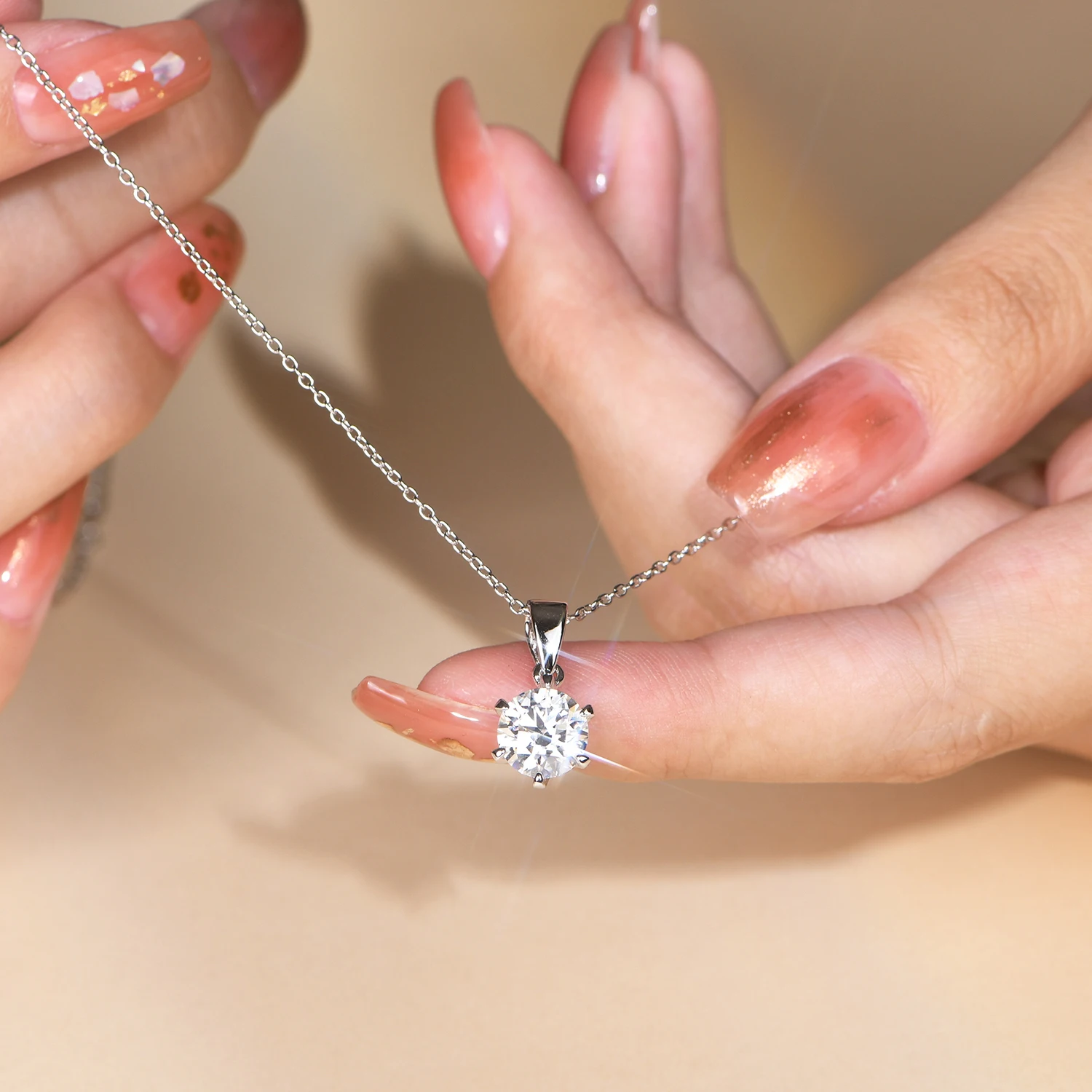 CHARMING 1 Carat Moissanite Necklace Pendant Lab Diamond 925 Silver Rhodium plating for Women Fine Classic Gemstone Necklace