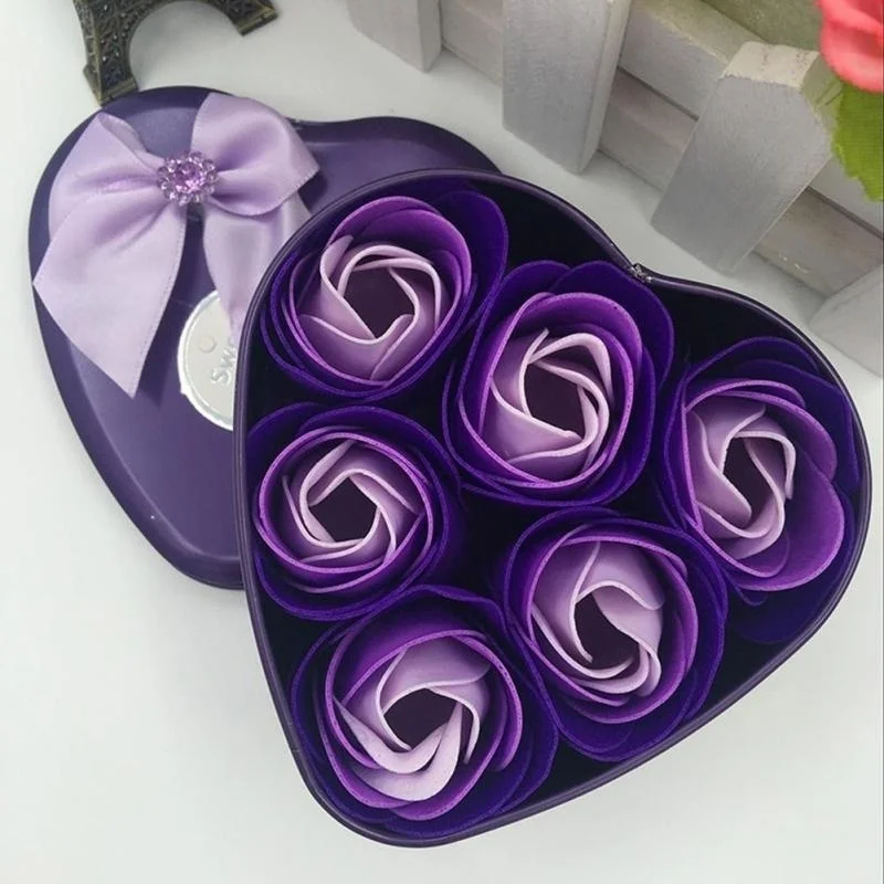 1Set/6pcs Soap Flower Heart-shaped Artificial Handmade Flower Home Decoration Wedding Supplies Valentine's Day Creative Gift