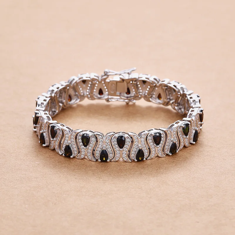 Lycfn 3*5mm Emerald Ruby Gem Sparkle Bracelet 100% 925 Sterling Sliver for Women Grils Plated Bangle Pulseras Jewelry