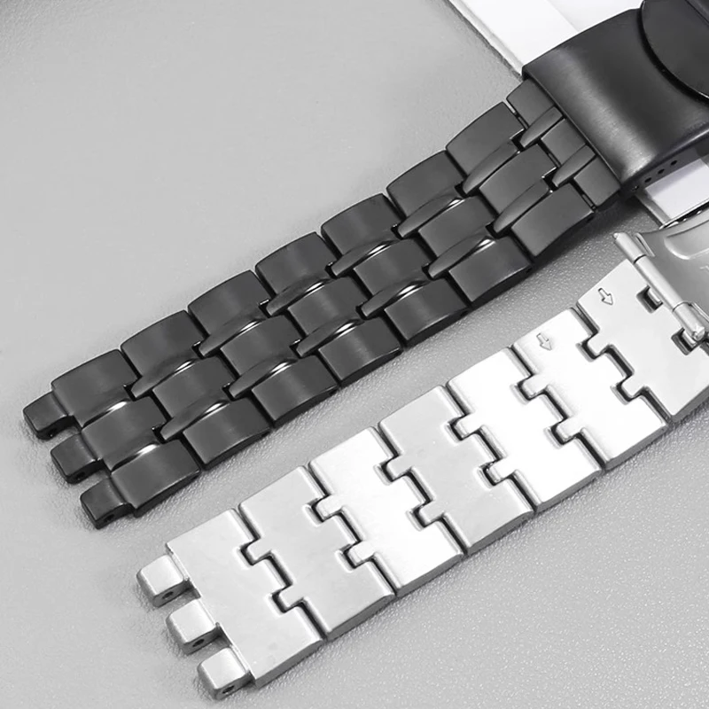 For Swatch YCS Black Steel Band YGS471G Notched Stainless Steel Precision Steel Watch Band 19 21mm for Men and Women