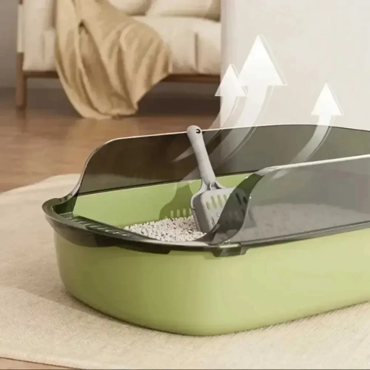 Cat Litter Box Open Cat Litter Box Thickening Kitty Sandbox Semi-enclosed High Side Splashproof Pet Bedpans with Litter Scoop Cat Supplies