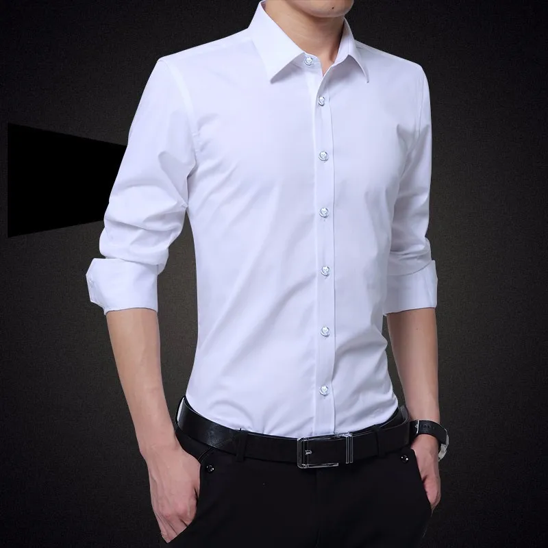 

2023 Business Shirt Men's Long Sleeve White Shirt Spring and Autumn Casual Slim Solid Color Shirt Business Men's Wear