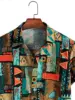 2024 Men's Fashion Retro Printed Short Sleeve Shirt Men's Hawaiian Printed Shirt Retro Totem Print Men's Oversized Tops SIZE 5XL 5