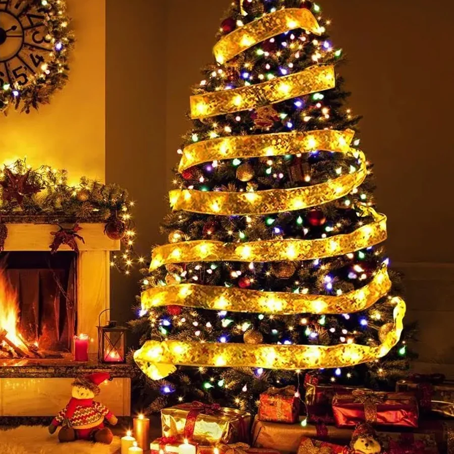 Ribbon light LED Christmas tree decorative light string festive atmosphere light double layer ribbon copper wire light