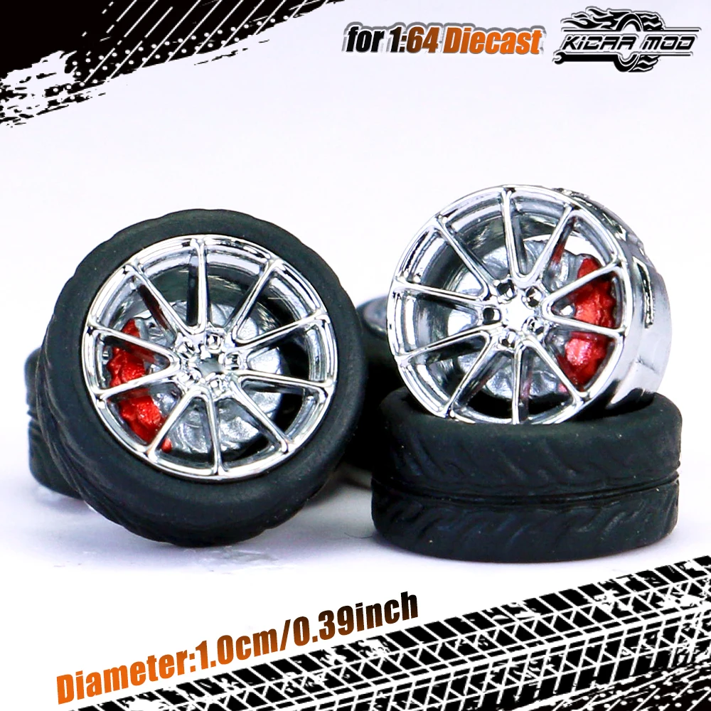 Kicarmod 1/64 Model Car ABS Wheels with Rubber Tire Brake Disc Refitting Parts Diameter 10mm For Model Car Tomica MINI GT