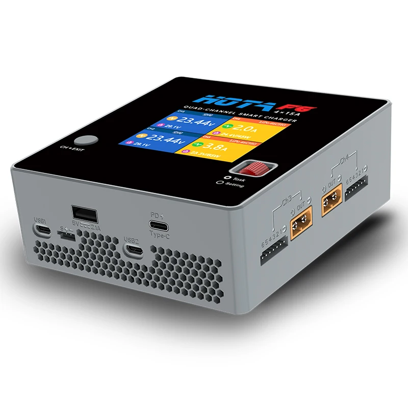 HOTA F6 Four Channel Smart Charger DC1000W 4*15A for Lipo LiIon NiMH Lipo Remote Control Model Balance Charger USB Type-C thumbnail 3