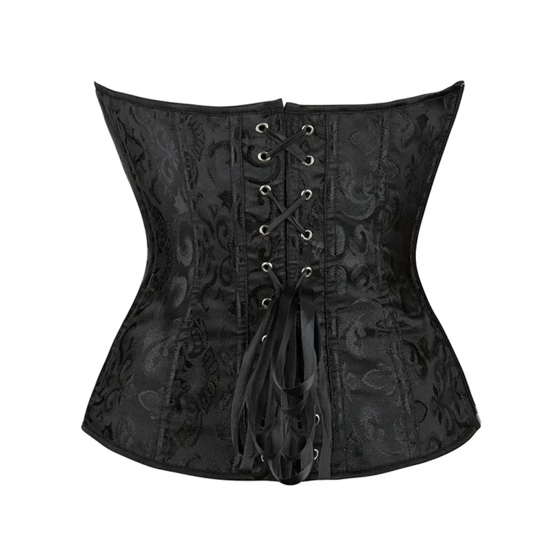 Black Jacquard Overbust Corset Women Sexy Lingerie Body Shaper Side Zipper Bustiers Gothic Vintage Corselet Tops