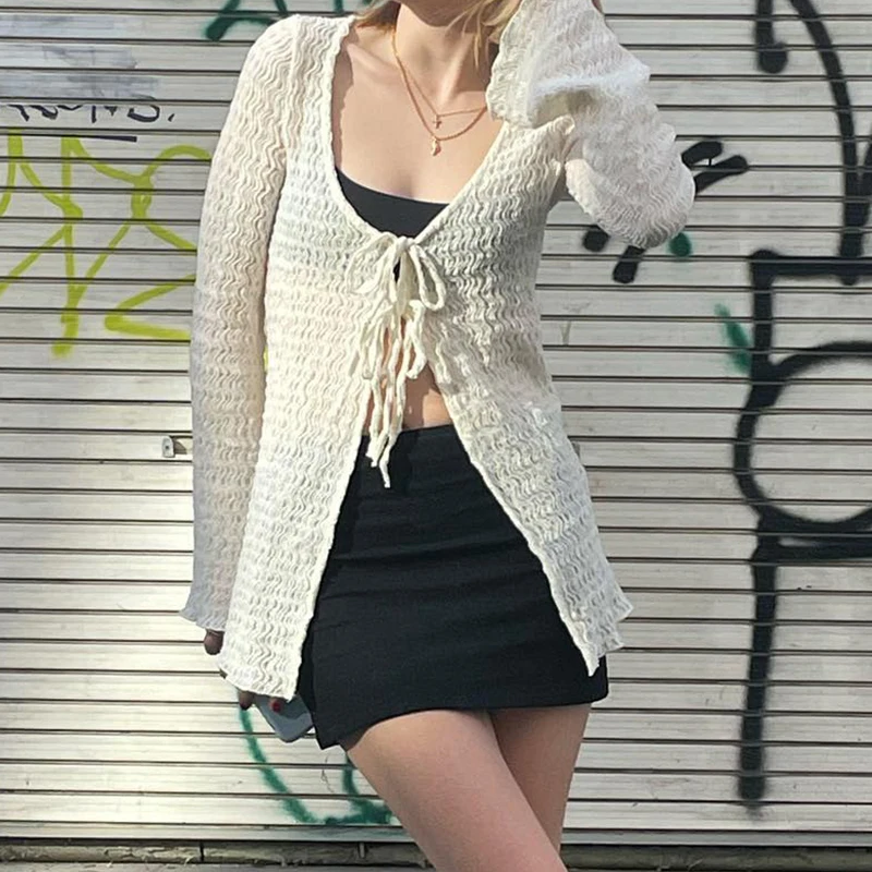 トップス 00s archive tsumori chisato cardigan y2k Y2k Fairycore White Cardigan Tops 2000s Aesthetic Retro Lace