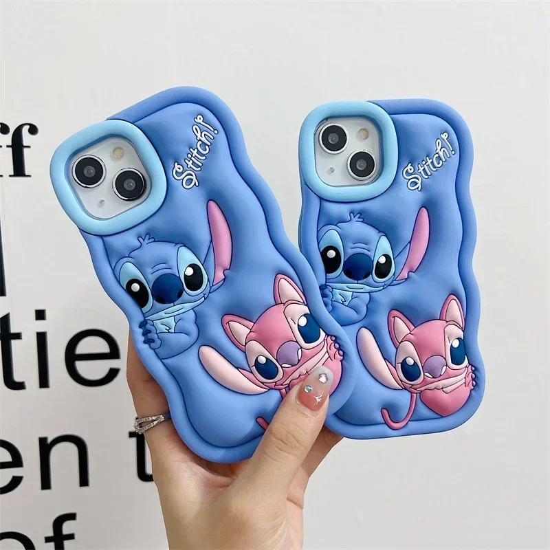 

Disney Stitch Silicone Wave Soft Cover Case for IPhone 15 14 13 12 11 Pro Max Xs XR SE 6 7 8 Anime Figure Phone Case