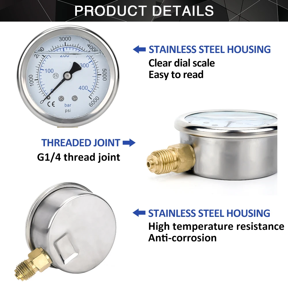 High Pressure Washer Pressure Gauge High Pressure Pump Gauge with G1/4\