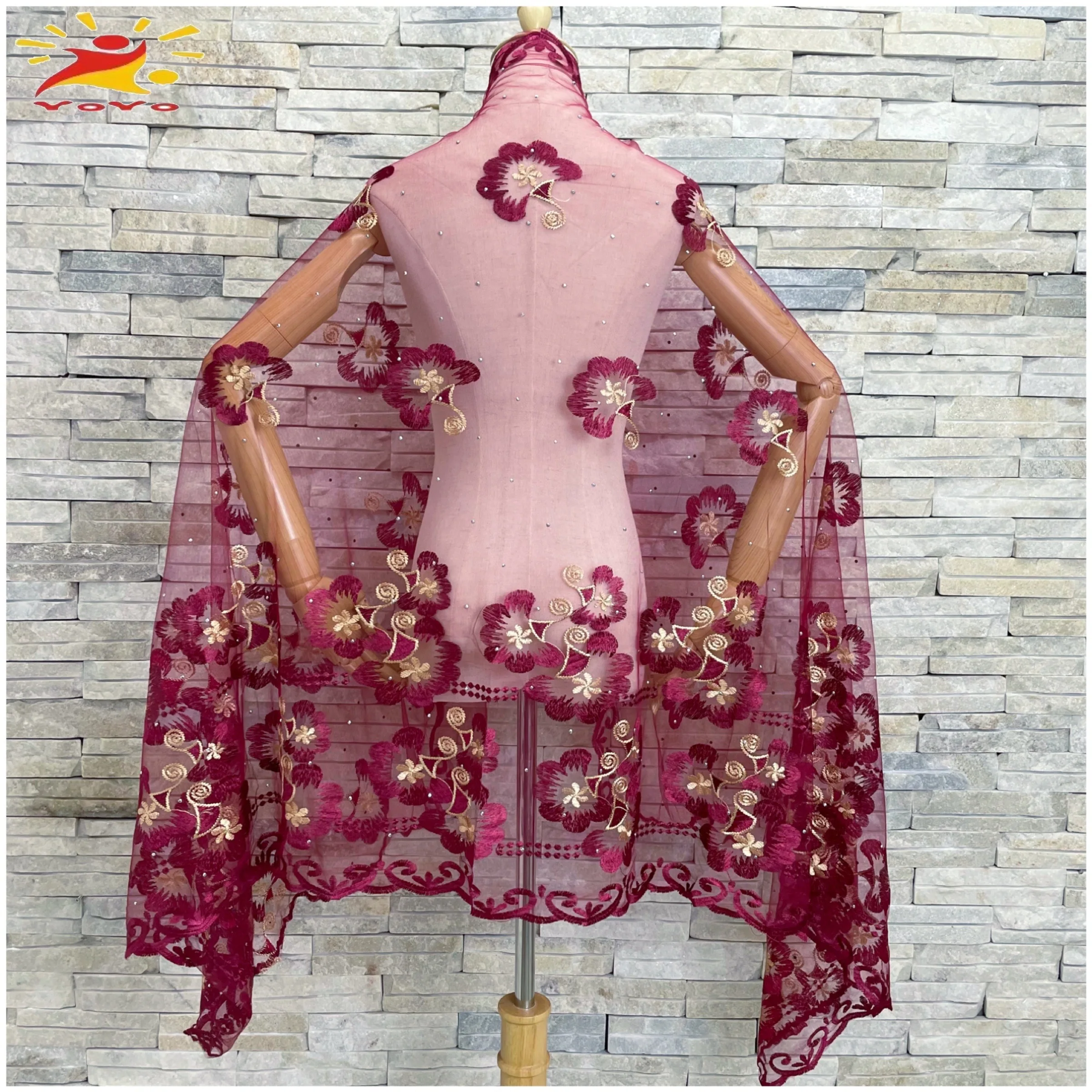 2022 아프리카 이슬람 여성 머리 스카프 이슬람 스카프 패션 파시미나 부드러운 얇은 명주 그물 자수 히잡 목도리 소프트 랩 200*100CM