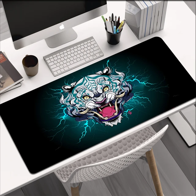 Tapis de souris 900x400 Kawaii pour ordinateur de bureau, noir, grand  format, motif tigre, idéal pour