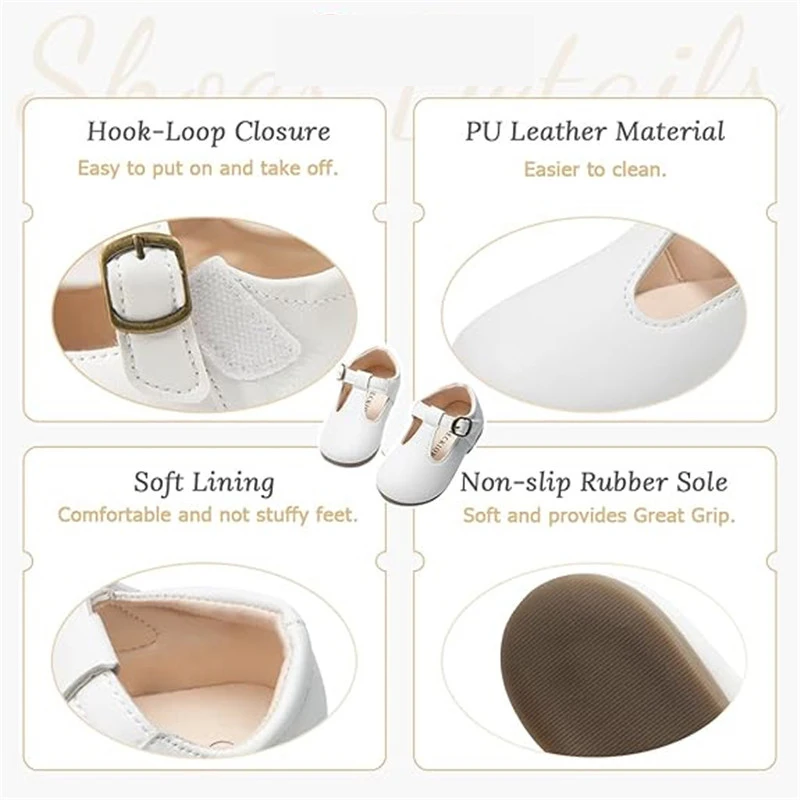 Baby Girls Mary Jane Dress Shoes T-Strap Cut-outs Leather Shoes Ballet Flats Princess Single Shoes Retro Party School Shoe 6
