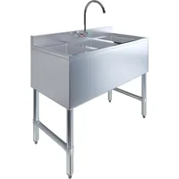 Stainless Steel Bar Sink (Sink Size: 38"x19" Three Bowl + Faucet) Kitchen Sinks Multifunction Fixture Home Improvement 1