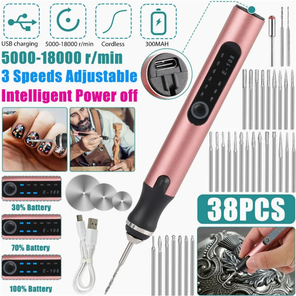 Power Rotary Tool With Power Indicator Light Intelligent Power Off For Sanding Polishing Drilling Etching Engraving DIY Crafts