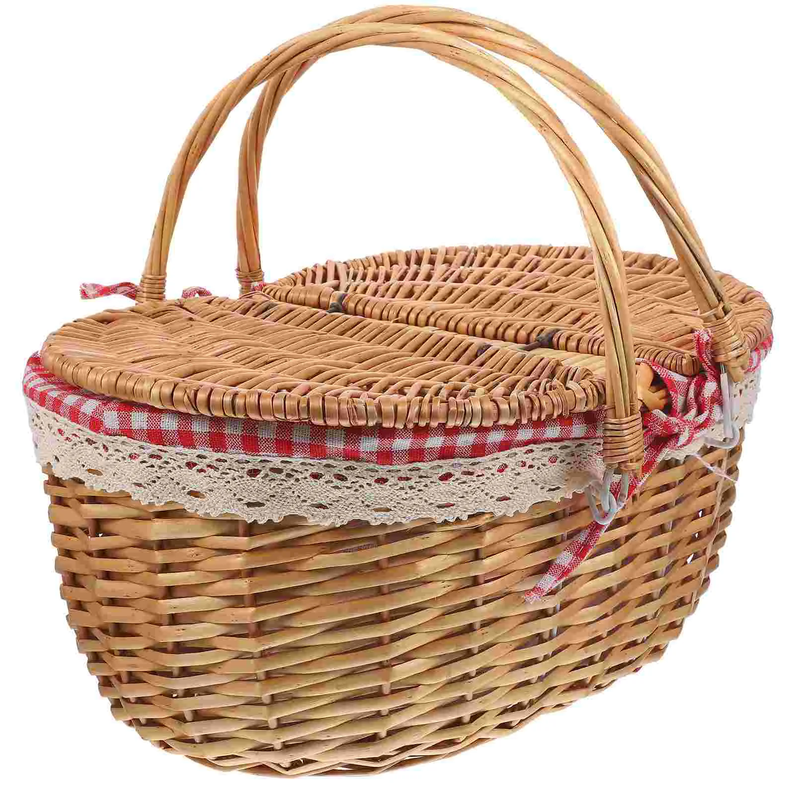 

Jojofuny Small Basket Gift Baskets Empty Farmhouse Woven Bread Basket Seagrass Wicker Picnic Basket Lid Rattan Storage