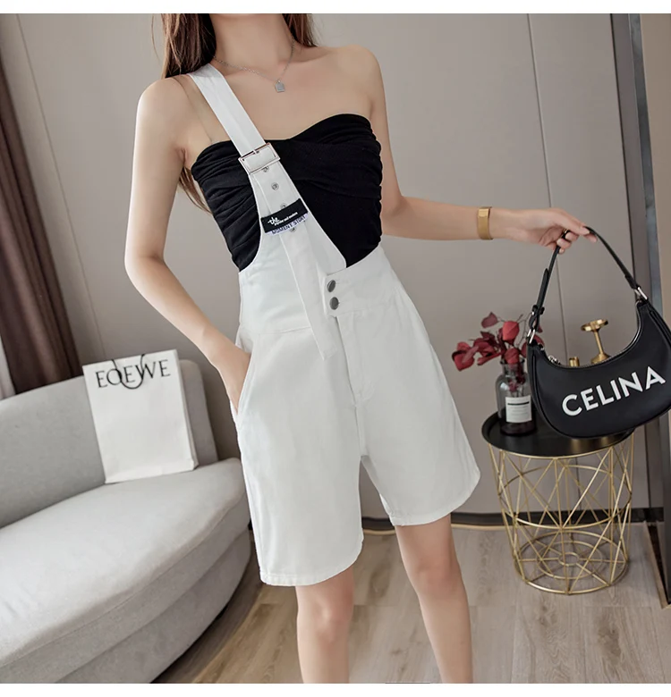 bape shorts Single Strap Design Overalls Korean Teenage Fashion Trends Sexy Denim Clothing Womens White Jeans Booty Shorts Daily Streetwear athletic shorts