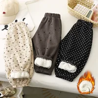 Pantalon unisexe doublé polaire pour enfants, collection Printemps 2026, motif rétro à pois, pour garçons et filles, vêtements pour enfants 1