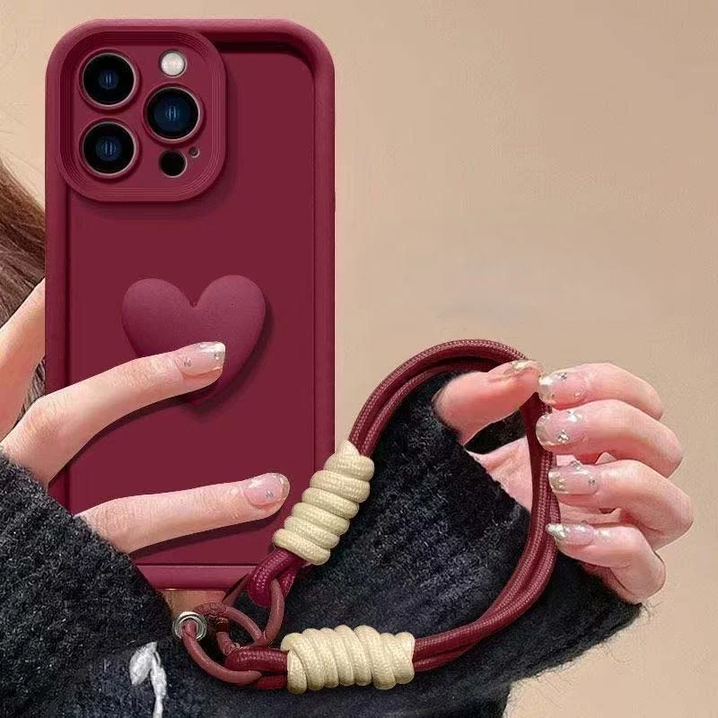 Charming 3D Love Heart Lanyard Phone Case