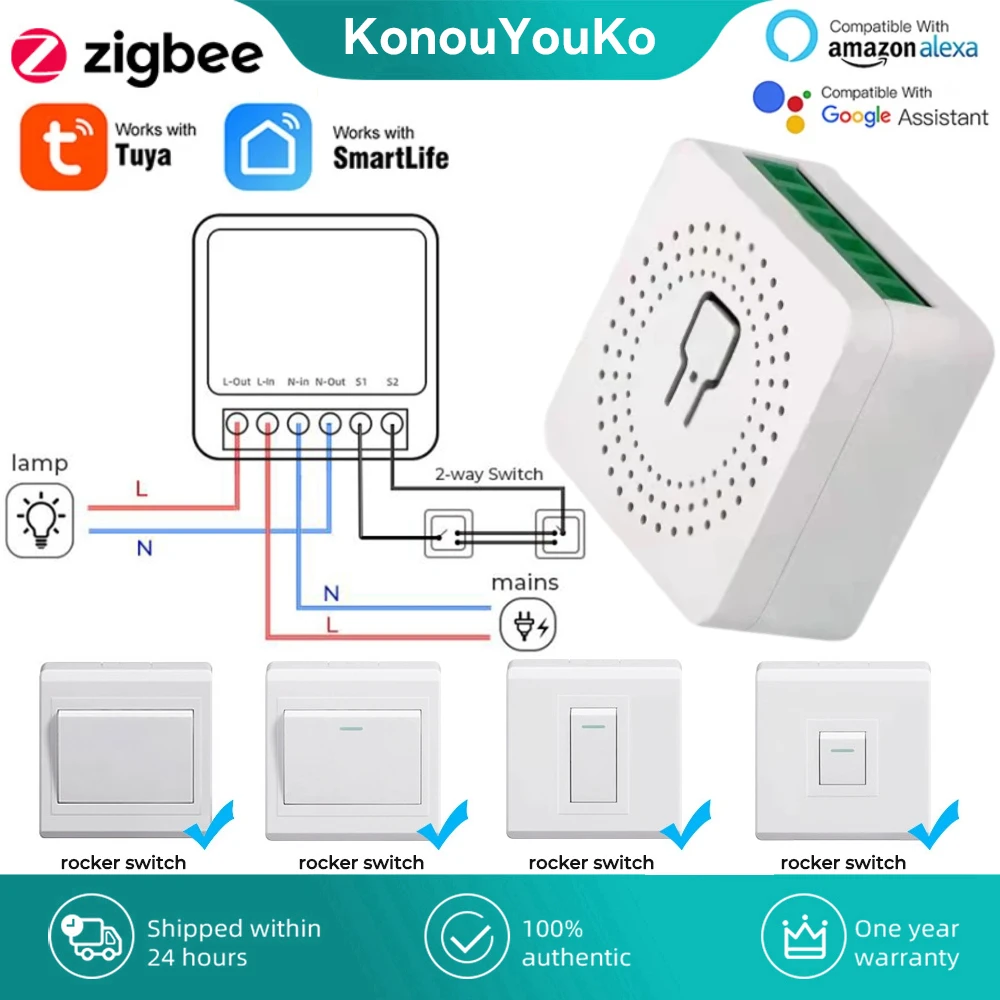 Tuya Zigbee Mini Smart Switch Module 16A 2Way Control Smart Life Controllo Vocale Funziona Con Alexa Alice Google Homekit Ewelink App