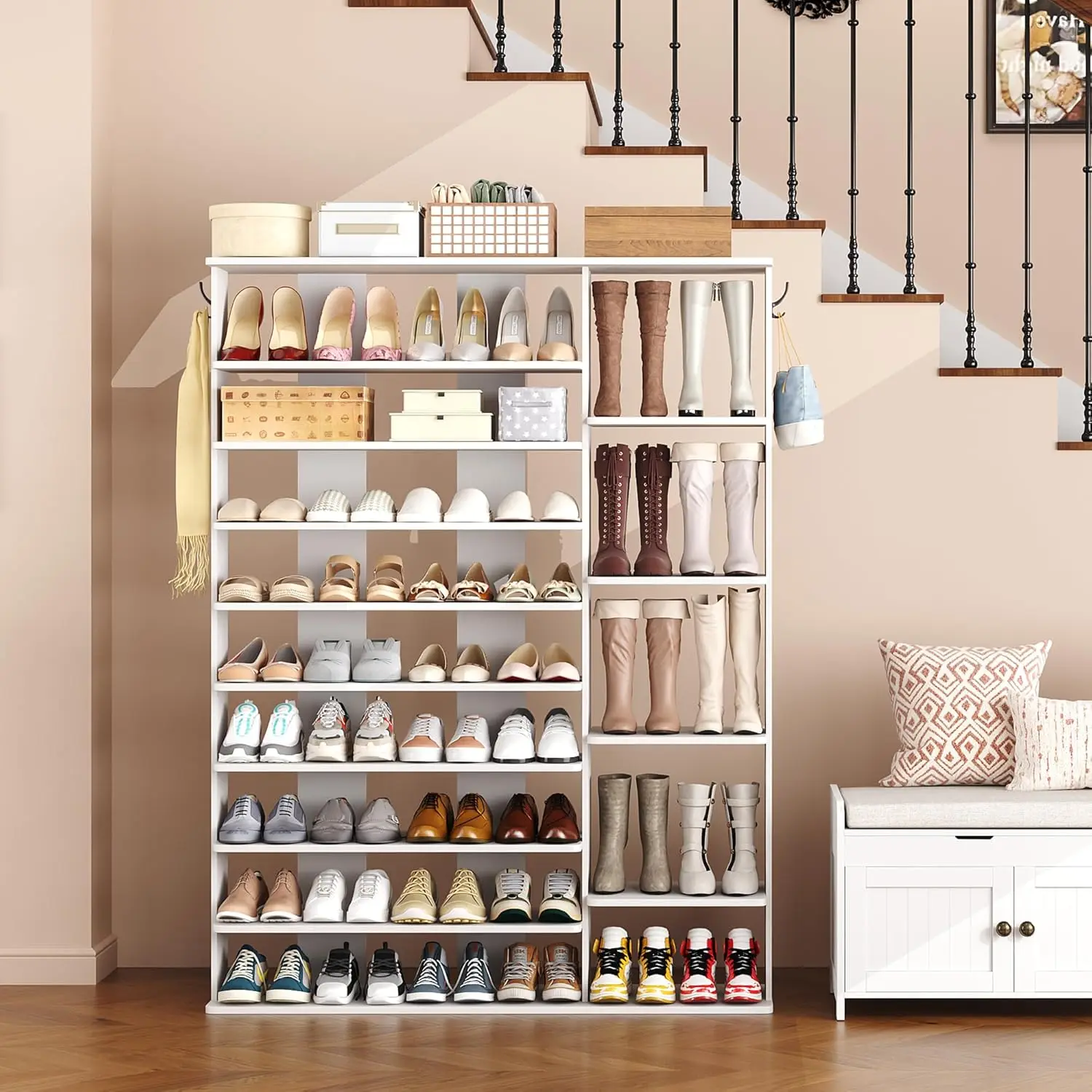 10 Tiers Shoe Rack, 50 Pairs Large  Shelf, 61.8" Tall  Tower, Freestanding Rack Organizer with Open Shelves