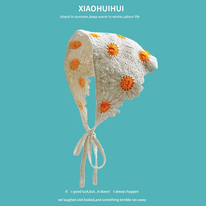 Neue Y2k Französisch Retro Gestrickte Handgemachte Dreieckige Schal Sommer Multi-farbe Reise Süße und Niedliche Häkeln Literarischen Kopftuch hut – Detail 11