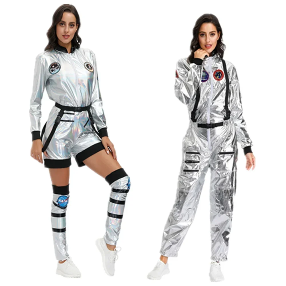 

Halloween Adult Children Astronaut Costume Silver Spaceman Men Women Space Suit Halloween Family Party Dress Up Birthday Gift