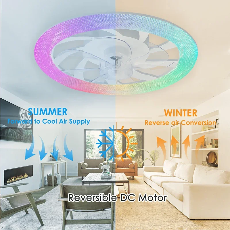 Ceiling Fan LED Ceiling Fan Lights LED Fan Light Modern Imitation Crystal Diamond Remote Control RGB Color Dimming Ventilation Fan