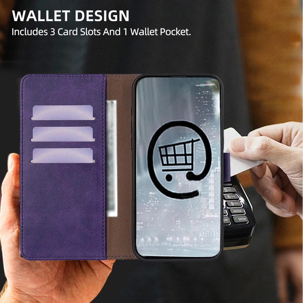 Leather Mobile Phone Wallet Case with RFID Blocking and Card Slots