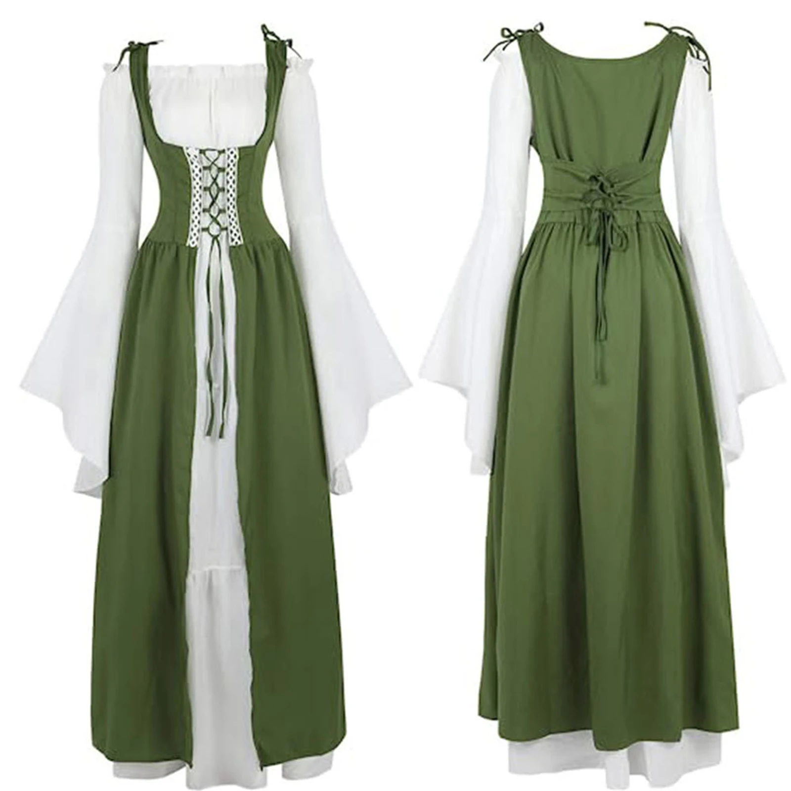 thumbnail image 1 of Vestido medieval retro con escote cuadrado y cintura acampanada, vestido renacentista de la Edad Media, traje europeo para fiesta de carnaval y Halloween, 1 of 5