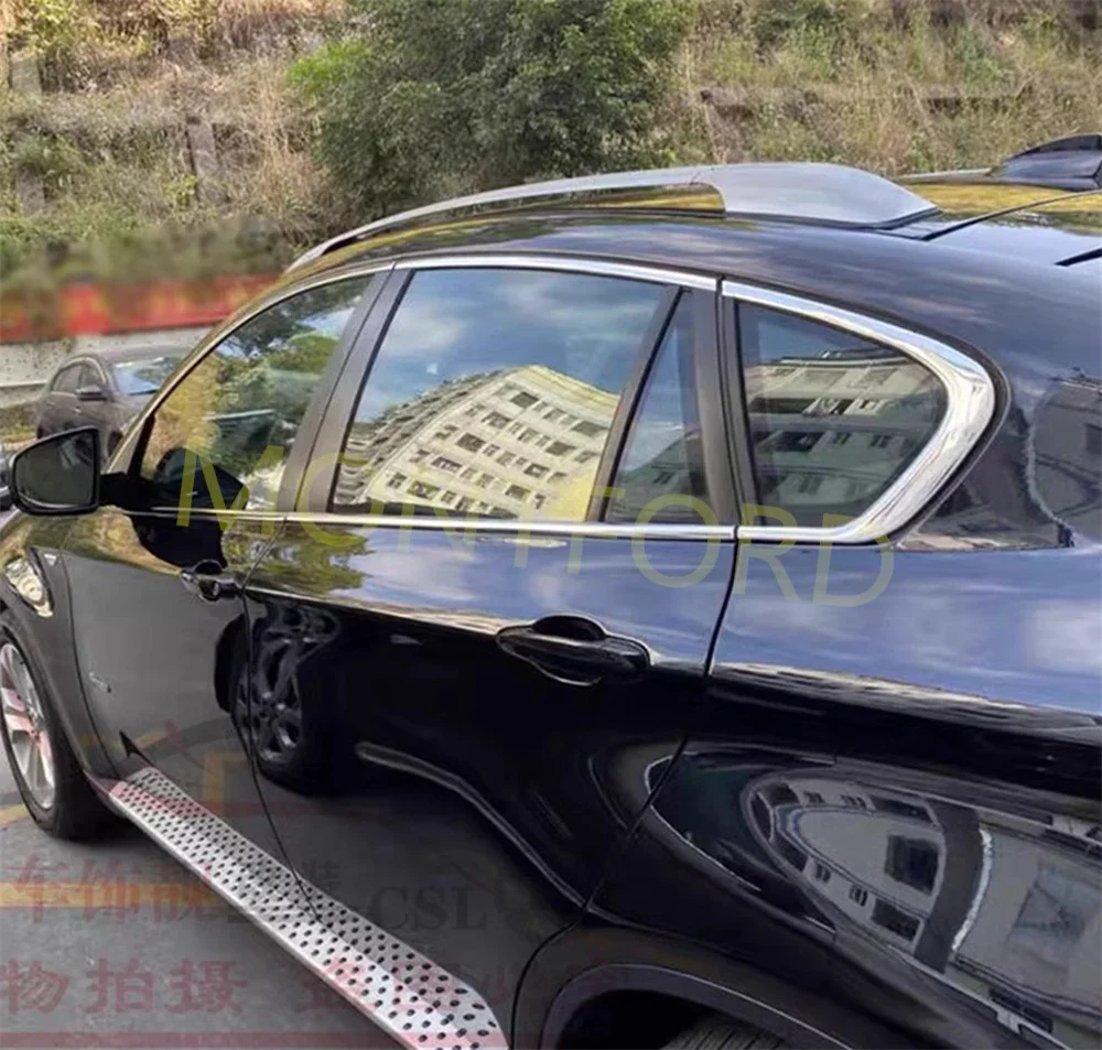 스테인레스 스틸 자동차 문짝 전체 창문 프레임 창문 틀 몰딩 트림 커버, BMW X6 E71 F16 G06 2008-2022 (검정색 실버)