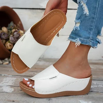 2026 Women Wedge Slippers New Fashion Summer Slippers Open Toe Breathable Sandals Comfortable Buckle Woman Shoes Slides Women 1