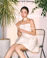 OLOEY Simple Ivory Satin Short Wedding Dresses Korea Photoshoot Strapless A Line Mini Bride Gowns Zip Corset Bow Customized 2