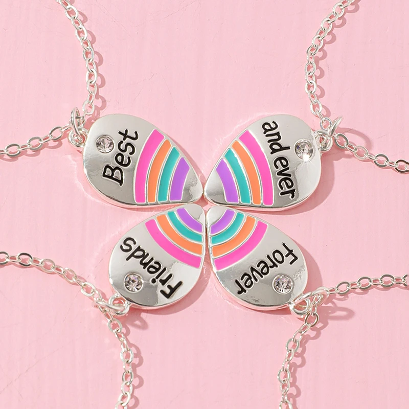 4Pcs/set Best Friends Forever And Ever Rainbow Pendant BFF